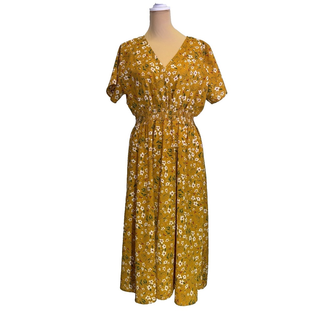 Shein Woman's Cottagecore Dress Size L Yellow Floral Timeless Classic Feminine